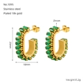 Orecchini a U in acciaio inossidabile dorato con zircone verde, misure e dettagli tecnici - Verde (1095)