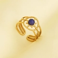 Détail d'une bague vintage en acier 304 avec lapis-lazuli bleu et bords perlés - Lapis-Lazuli / J834-G-D