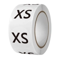 Primer plano de un rollo de pegatinas blancas redondas de talla XS de 1 pulgada para ropa - XS