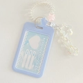 Blue heart glitter school ID card holder with star spring wristlet keychain set - Blue Vertical + Coil + White Keychain
