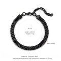 Punk black woven stainless steel double row Cuban chain bracelet with adjustable clasp - SL-1 / Black