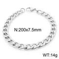 Silver stainless steel Cuban link bracelet, 7.5mm width flat chain with lobster clasp - Curb Chain Steel Color (KB166480-Z)
