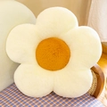 Cute plush flower cushion in creamy yellow and orange with soft rabbit fur texture - 35*35cm / White