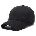 Men's winter baseball cap in black wool fabric with a side metal logo and warm lining - Adjustable / Black