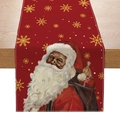 Runner da tavola natalizio rosso con motivo Babbo Natale nero che trasporta regali festivi - Babbo Natale con Fiocchi d'Oro Rossi