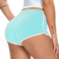 Slim fit light blue women's sports shorts with white trim and high elastic fabric - S / Cyan