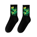 Mid-calf black sports socks featuring green and yellow 'WAKE UP!' graffiti lettering - One Size (Plus Size) / WAKE UP Graffiti / Black No.11