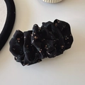 Elegante elastico per capelli nero a fiori con motivo arancione e tessuto in chiffon - Fermaglio a Banana / Nero Floreale