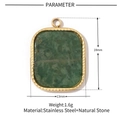 Detail view of 18x13mm rectangular stainless steel pendant with green natural stone inlay - Gold Square Green Natural Stone (VG027)