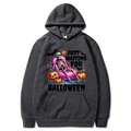Dark grey Halloween hoodie with Just Waiting For Halloween print and pocket - Dark Gray