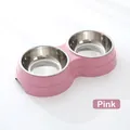 Pink double pet feeder with dual stainless steel bowls and durable resin base - Pink