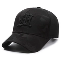 Black camouflage mesh baseball cap with 3D gothic embroidery and breathable back - Black with Black Embroidery
