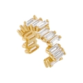 18k gold ear cuff featuring baguette cut white zirconias in a C-shaped clip-on design - Single Piece / White Zirconia