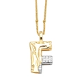Collier avec pendentif lettre F bicolore serti de cristaux sur fine chaîne dorée - Lettre F