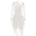 Elegantes weißes Langarm-Netzkleid mit plissierter Textur und asymmetrischem Saumdesign - S / Weiß
