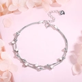 Zweilagiges 925 Sterling Silber Stern Armband mit runden Perlen auf rosa Grund - S74 Doppelreihiges Stern Armband / 925er Silber