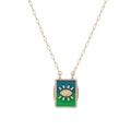 Gold Tarot necklace with blue-green enamel evil eye pendant and diamond accents - Eye Necklace (Blue-Green Gradient)