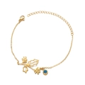 Golden stainless steel bracelet featuring a leaf pendant and blue birthstone crystal - December Birth Flower Bracelet