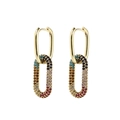 Boucles d'oreilles ovales dorées avec pierres précieuses colorées et design élégant - Ovale / Coloré