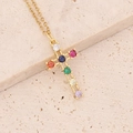 Close-up of 18K gold plated cross pendant with vibrant multi-color zircon stones - Multi-color Gemstone Inlaid Cross (5#)