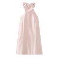 Rosa Neckholder-Kleid aus Satin mit Rückenschleife und schlanker A-Linien-Silhouette - XS / Rosa