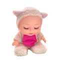 8 inch sleeping baby doll in a white and pink plush sheep onesie outfit - 8 Inch Sheep