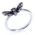 Retro stainless steel gothic skull and insect wing ring with a vintage black finish - Skull Moth Style (17106)