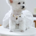 Detailed view of luxury pet pearl necklace with charms and lace white dog dress - Crown Bow Star Moon Pearl Necklace-Black