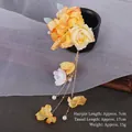 Hanfu hair clip with yellow gradient silk flowers, long tassels and pearl accents - Gradient Orange Yellow