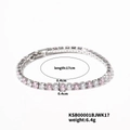 Detail view of 17cm silver bracelet with pink micro-pave stones and 4mm links - Pink and White