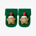 Green knit Christmas baby socks with 3D star snowflake plush doll and red pom-pom details - 0-6 Months / Golden Star with Rhinestones