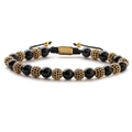 Bracelet ajustable de 8mm avec couronne dorée, boules en zircone et cordon noir tressé - Cuivre/Agate / Boule de Zircon Noir Or 8MM + Agate