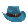 Vintage turquoise blue suede western cowboy hat with a brown bull head metal band - One Size / Malachite green
