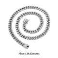 Iced out silver cuban link chain necklace with rhinestones in 75cm 29.5 inch length - 75cm / Silver