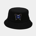 Bob noir en coton avec imprimé papillon bleu pour la protection solaire d'été - M (56-58cm) / Noir Papillon Bleu