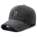 Dunkelgraue Winter-Baseballkappe für Herren mit Ohrenschützern und Leder-Logo-Patch - Verstellbar / Grau