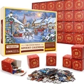 Calendrier de l'Avent puzzle de Noël de 1008 pièces avec 24 boîtes rouges - Style sd36 (70x50cm)