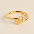 Adjustable gold heart ring featuring a 3D letter E with a minimalist polished finish - Letter E
