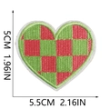 Detail of red and green checkerboard heart embroidery patch with size measurements - Red & Green Checkered Heart (C3XL-088-04)