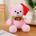 Orsetto di peluche natalizio rosa con cappello di Babbo Natale rosso e sciarpa con campanello - Rosa