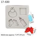 White silicone baby shower mold for fondant featuring bib, bottle, and small shoes - 3# Baby Essentials Mix / Gray