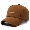 Distressed brown baseball cap with Narasin embroidery and vintage ripped details - Adjustable / Yellow Brown