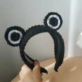 Handmade black knitted frog eye headband with non-slip teeth for women - Basic Style / Black