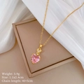 Detailansicht der rosa Herz-Zirkon-Halskette mit Gewichts-, Größen- und Kettenlängenangaben - Rosa Herz (C350)