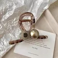 Detail of 8cm jelly coffee hair claw with white flower, pearl and sparkling rhinestone - Medium Ash Grey Flower Pearl Clip
