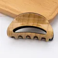 Half-moon hair claw clip with dark wood grain texture and glossy finish - Yellow Brown Wood Grain (C16-3-9)