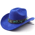 Détail d'un chapeau de cowboy bleu roi en suédine avec broderie florale et boucle métallique - M (56-58cm) / Bleu saphir