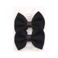 Set of two black seersucker bow hair clips for girls on white display card - Black