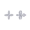 Sparkling silver windmill flower earrings with micro-inlaid diamonds for women - 925 Silver / Platinum