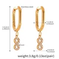 Gold stainless steel oval hoop earrings with sparkling zircon infinity charm pendant - Infinity Oval Hoop Earrings (Q160)